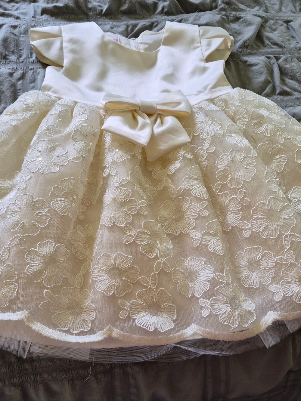 Bonnie Baby Cream Floral Lace Bow Party Dress